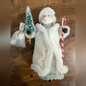 Vintage Father Christmas Ornament 7" Ceramic Santa White Robe Kurt Alder Style